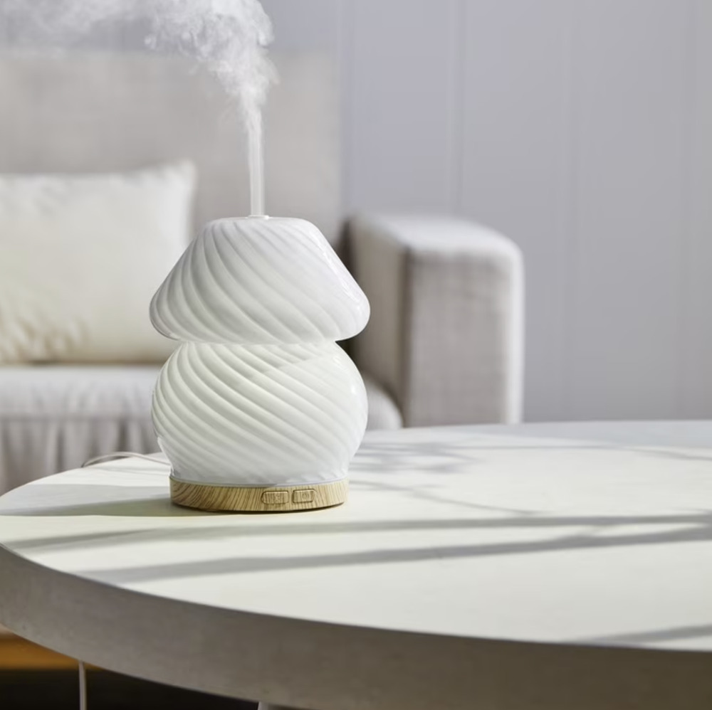 Better Homes & Garden Mini Ultrasonic Diffuser White Swirl Glass Cool Scent Mist